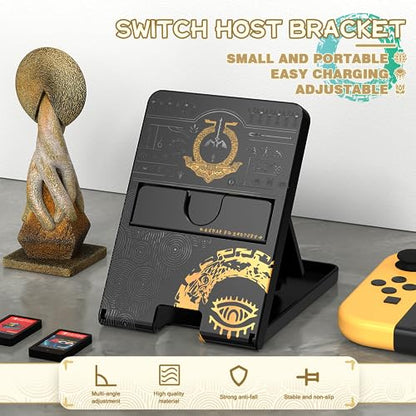 Busjoy Stand for Nintendo Switch, Switch OLED, Switch Lite, for Zelda Tears of The Kingdom Cute Holder Bracket, Adjustable Portable Foldable Non-Slip Playstand-Black - color: Black-A