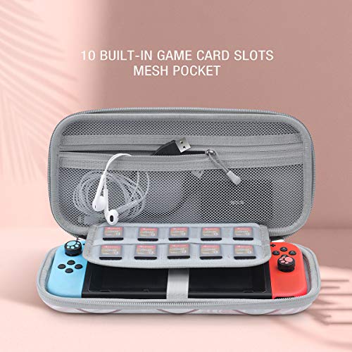 Mumba Carrying Case for for Nintendo Switch OLED & Nintendo Switch, Deluxe Ulta Slim Hard Shell Travel - holds 10 Game Cartridges -Pink Marble - color: Pink Marble