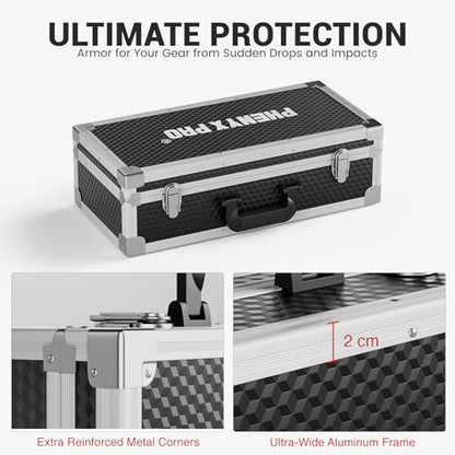 Phenyx Pro Storage Case with Pre-Diced Foam and Alloy Frame PCSE-L | Aluminum Alloy Frame, Protective Gear Storage, Ergonomic Handle, Wireless Mic Systems, Camera Gear - size: Large (53.5*16.5*29cm)