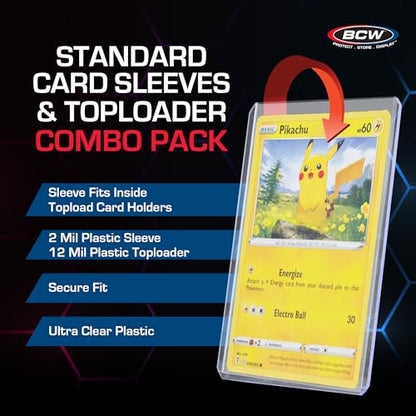 BCW Card Sleeves and Toploaders for Card Combo - 500 Count | Premium Top Loaders and Acid-Free Penny Sleeves | Great for Football, Magic: The Gathering, Pokémon, and Baseball Card Protectors - size: 500 Pack