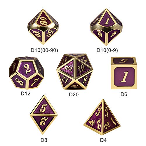 D&D Table Game Dice Set, 7PCS Metal Die with Metal Gift Box for Dungeons and Dragons (Dark Purple and Gold Number) - color: Dark Purple With Gold
