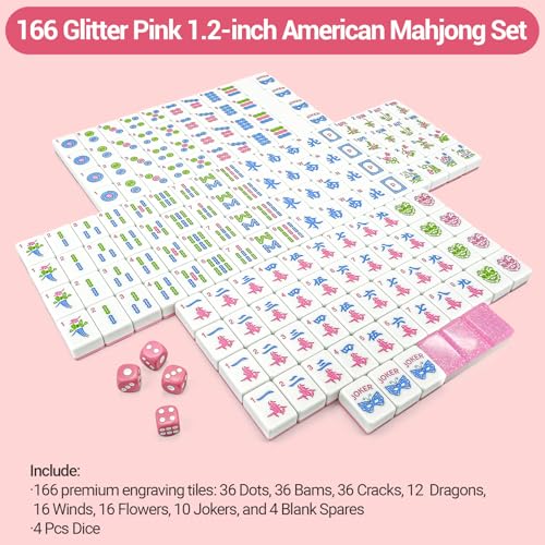 American Mahjong Tile Set, 166 Tiles (1.2”), Cute Mini Tiles-Starlight Pink | Mahjong Tile Set with Carrying Bag, Dice, Mat, Portable Travel Complete Game Set for Home Outdoor Enthusiast Gift - color: Starlight Pink