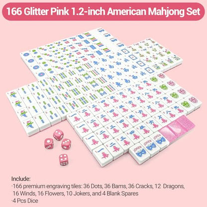 American Mahjong Tile Set, 166 Tiles (1.2”), Cute Mini Tiles-Starlight Pink | Mahjong Tile Set with Carrying Bag, Dice, Mat, Portable Travel Complete Game Set for Home Outdoor Enthusiast Gift - color: Starlight Pink