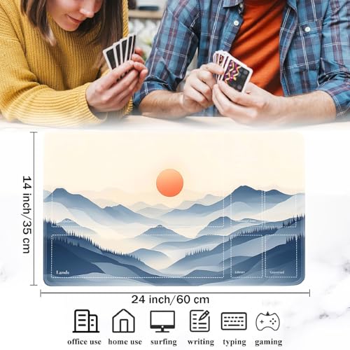 for MTG Card Playmat with Zones-Includes A Storage Bag and 6 Dice, 24 x 14 inches for TCG Playmat with Non-Slip Rubber, Game Mat, Snow Mountain Sunset - color: Yux-playmats-2-2A-272