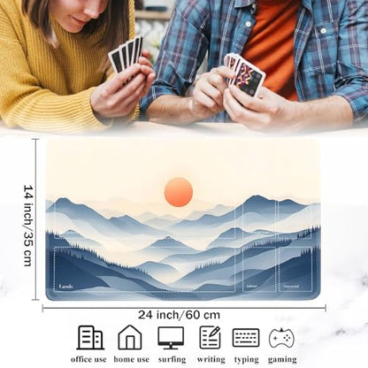 for MTG Card Playmat with Zones-Includes A Storage Bag and 6 Dice, 24 x 14 inches for TCG Playmat with Non-Slip Rubber, Game Mat, Snow Mountain Sunset - color: Yux-playmats-2-2A-272