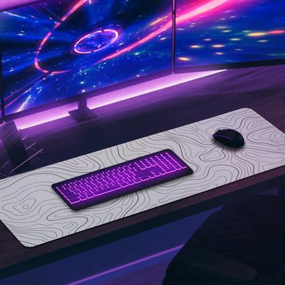 Mouse Pad Gaming Mousepad, 31.5 x 11.8in Large Desk Mat Keyboard Pads Extend Long XL Mouse Mat with Non-Slip Base Desk Accessories for Home Office Keyboard Mouse (White Topographic) - color: White Topographic