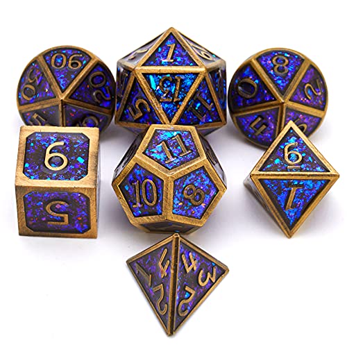 Metal dice Set D&D, Polyhedron DND Dungeons and Dragons Metal DND dice Set, Suitable for Pathfinder RPG Shadow Run Savage World and Other Role-Playing Game dice Sets - color: Glitter Bronze