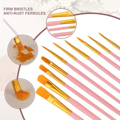 PATIKIL Paint Brushes Set, 200Pcs Acrylic Paint Brush Nylon Hair for Watercolor Oil Painting Miniature Detailing Rock Painting, Red - color: Red