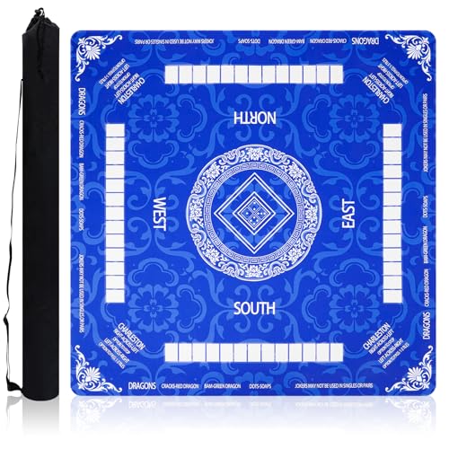 Thick Mahjong Mat 32.68"x32.68", Noise-Reducing Anti-Slip Waterproof & Durable Table Cover with Carrying Bag for Mahjong, Poker, Card Games, Board Games, Dominoes - Blue - color: Blue