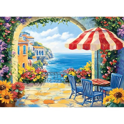 300 Pieces Jigsaw Puzzles for Adults, Seaside Flowers Puzzle for Adults Children Seniors, Oil Painting Style Puzzle 300 Pieces, Gift for Birthday, Home Decor, Fun for Family Entertainment(20.5*15 In) - style: Seaside Flowers