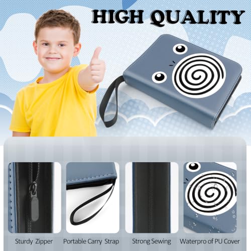 4 Pockets Trading Card Binder, 400 Card Holders with 50 Removable Sleeves, Portable Card Binder Album with zipper, Card holder Book for Game, Sport Collection (Hazy blue) - color: Hazy blue