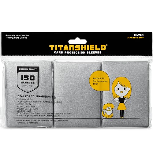 TitanShield (150 Sleeve/Silver) Small Japanese Sized Trading Card Sleeves Deck Protector Compatible with Yu-Gi-Oh!, Cardfight Vanguard & Photocards - color: Silver