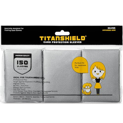 TitanShield (150 Sleeve/Silver) Small Japanese Sized Trading Card Sleeves Deck Protector Compatible with Yu-Gi-Oh!, Cardfight Vanguard & Photocards - color: Silver