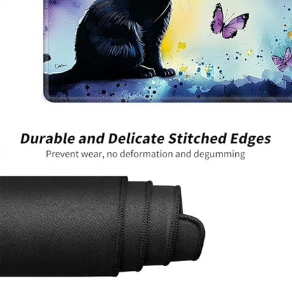 Black Cat with Butterflies for MTG & TCG Playmat Mouse Pad,BFDHGQZC 24" x 14" Game Mat for MTG/RPG/CCG Trading Card Game Playmats Table Mat Perfect for Card Games Video Games Computer Office - color: Black Cat With Butterflies
