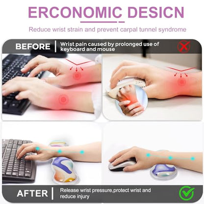 L-SPOUTTO Topographic Mouse Pad Set,Abstract Scalloped XXL Desk Mat + Ergonomic Mouse Wrist Rest +Gel Keyboard Wrist Rest for Keyboard 65%/75%,3in1 Large Desk Pad for Desktop Home Office Computer Game - color: Colorful Topographic