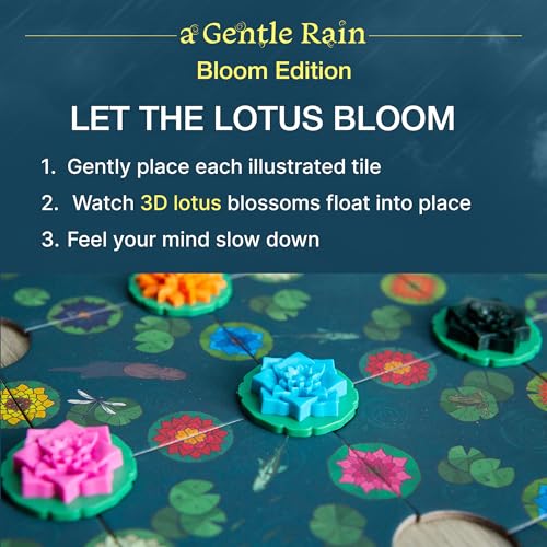 A Gentle Rain – Bloom Edition – Calming Tile-Laying Puzzle Game with 3D Lotus Blossoms – Mindful Solo, 2-Player, or Cooperative Play in 15 Min – Premium Tactile Board Game, Giftable & Family-Friendly