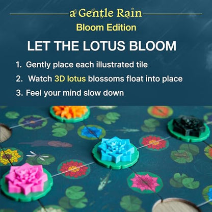 A Gentle Rain – Bloom Edition – Calming Tile-Laying Puzzle Game with 3D Lotus Blossoms – Mindful Solo, 2-Player, or Cooperative Play in 15 Min – Premium Tactile Board Game, Giftable & Family-Friendly