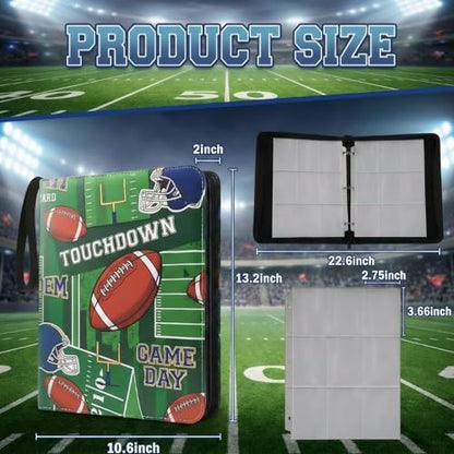 Trading Card Binder 9 Pocket, TouchDown Football Card Binder Holds 900 Cards with 50 Removable Sleeves, Waterproof PU Leather with Zipper Card Collector Album Book Compatible with TCG Cards - color: TouchDown Football