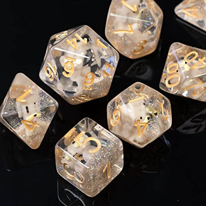Cusdie 7-Die DND Dice, Polyhedral Dice Set Filled with Animal, for Role Playing Game D&D Dice (Gray Dog) - color: Dog Grey.