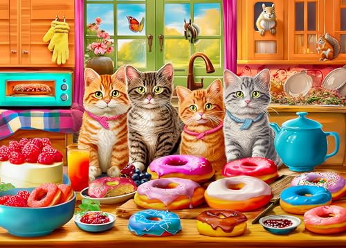 300 Piece Puzzles for Adults Kids Ages 6-8 8-12 - Kittens and Donuts | Gift for Kids - color: Kitchen Kittens and Donuts