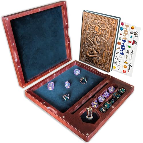 First Reign 3-in-1 DnD Dice Box, DnD Dice Tray & Journal | D&D Starter Set | DnD dice box with double rolling trays & journal | Fits 2 RPG dice sets, mini, pencil (not included) | DnD accessories & gift