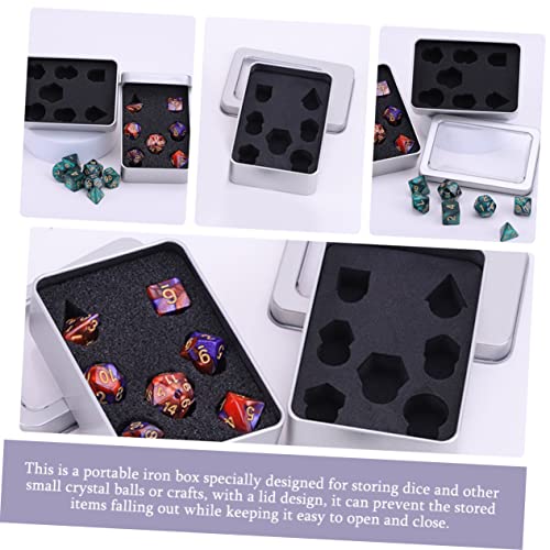 Alipis Square Iron Dice Storage Case with Foam Inserts Portable Tin Dice Organizer for Home Use for Board -Piece Set