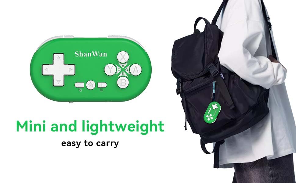 ShanWan Bluetooth Gamepad Keychain Sized Mini Controller for Switch, Windows, Android, iOS & PS4（green） - color: green