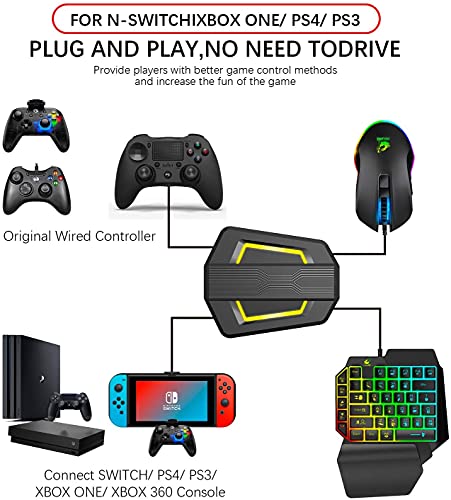 One-Hand Wired Gaming Keyboard+RGB Gaming Mouse+ Mouse Bungee Non-slip 360° Rotate Mouse Cable Holder Fixer+Backlit Converter for Nintendo Switch/Xbox/PS4/PC
