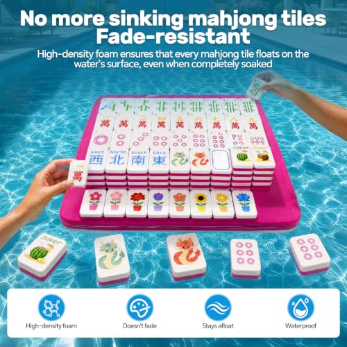 Floating Mahjong Tiles for Pool – 1.5" Waterproof EVA Foam Mahjong Tile Set, Floating Foam Tiles for Pool Games，Fits Float Board & Tray, Ideal for Summer Beach Party, Water Game & Outdoor Fun