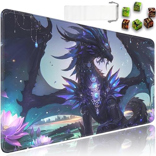 for MTG Game Playmat - 24 x 14 inches with Dices and Storage Bags, Non-Slip Base for TCG and Board Game Card Mats, Trading Card Games Mat, Enchanted Dragon Pattern Collectible Card Playmats - color: Jv-playmat-p7-1-d101