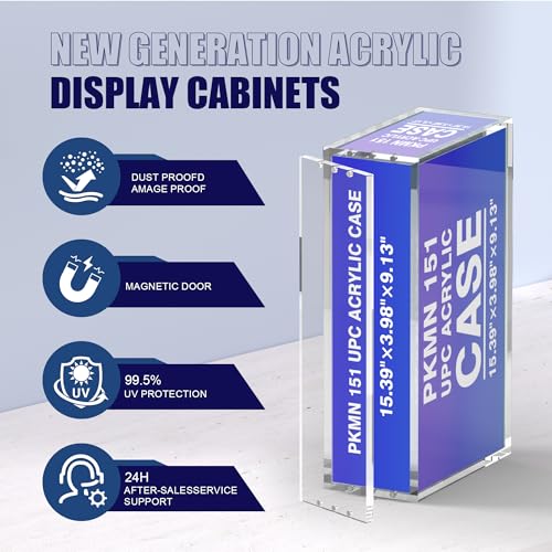 Magnetic Acrylic Display Case with Magnetic Seal. Crafted to showcase and protect your premium collector's boxes, Compatible with Pkmn 151 UPC & Mega Zard X ex UPC - size: Mega Charzrd & 151 UPC Case