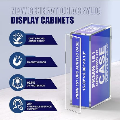Magnetic Acrylic Display Case with Magnetic Seal. Crafted to showcase and protect your premium collector's boxes, Compatible with Pkmn 151 UPC & Mega Zard X ex UPC - size: Mega Charzrd & 151 UPC Case