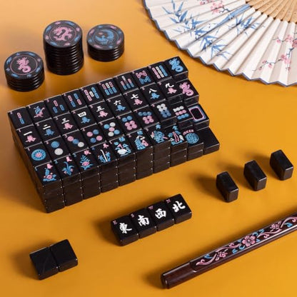 166 Pieces Solid Black American Mahjong Tiles Set, Single-Layer Western Style Mahjong Tabletop Game with Joker, Seasons Tiles - color: Black, size: 1.2 Inches