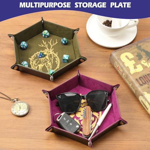 Grajar 6 Pcs DND Dice Tray with Animals Pattern for RPG D&D Table Games - Folding PU Leather and Velvet Rolling Holder Storage Box - color: Animal Series