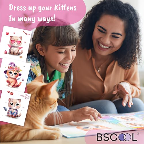 Sticker Dress Up Book for Girls Kitten Activity Ages 5-8 | Features 270+ reusable stickers and fashion design guides to spark creativity in children ages 5, 6, 7, and 8. - color: Dress Up - Kitten