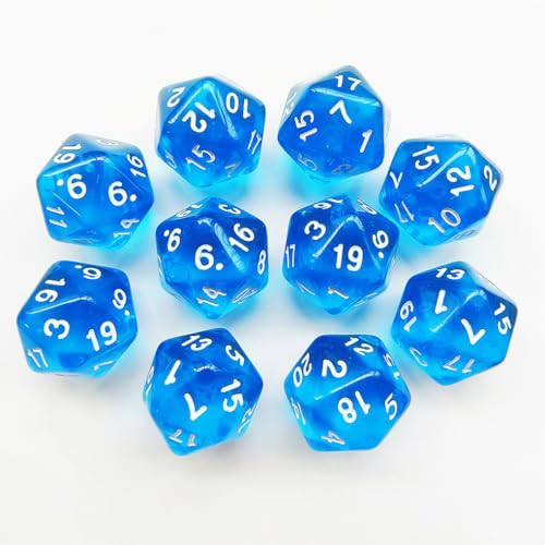 10 Pieces Polyhedral Dice Set D20 Dice 20mm Acrylic 20 Sided Game Dice for Dungeons and Dragons RPG MTG DND Dice Table Games (Transparent Blue) - color: Transparent Blue