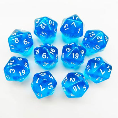 10 Pieces Polyhedral Dice Set D20 Dice 20mm Acrylic 20 Sided Game Dice for Dungeons and Dragons RPG MTG DND Dice Table Games (Transparent Blue) - color: Transparent Blue