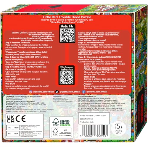 QUOKKA 1000 Piece Jigsaw Puzzle for Adults Red Riding Hood – Puzzles for Adults 1000 Pieces Premium Box Packaging - Extra Fun Hidden Secrets & Audio Story – Perfect Relaxation Creativity Gift - color: Red Hood
