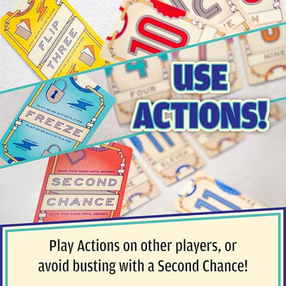 USAOPOLY Flip 7, The Ultimate Blend of Press Your Luck & Strategy, Fast-Paced Addictive Card Game,Quick to Learn & Easy to Teach,Perfect for Game Nights, 3+ Players, Ages 8 & Up, 20 Minutes Play Time