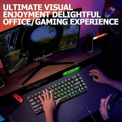 Guiheng Wired Portable 60% Mechanical Feeling Gaming Keyboard,RGB LED Backlit Compact 68 Keys Mini Wired Office Keyboard with Red Switch for Windows Laptop PC Mac - Black - color: black