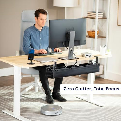 VIVO Clamp-on Under Desk 31 inch Fabric Cable Management Tray, Wire Concealer, Power Strip Storage, Workspace Organization, Easy Fold Down Access, Black, DESK-AC31F-C - size: 31"
