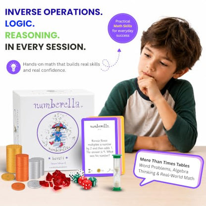 Numberella Deluxe Math Board Game for Kids – Level 1 | Ages 7–10, Grades 2–4 | Mental Math & Times Tables | Award-Winning Data-Proven STEM Game | Family, Homeschool & Classroom | 432 Questions
