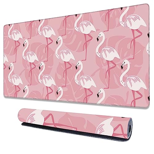 Large Extended Mouse Pad Art Pink Flamingos Desk Mat,Large Gaming Mouse Pad,Big Desk Pad with Thick Stitched Edges Suit for Home Office or Gaming 35.4x15.7 Inch, U21KR-6M16-9R003 - color: Art Pink Flamingos