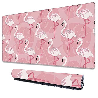 Large Extended Mouse Pad Art Pink Flamingos Desk Mat,Large Gaming Mouse Pad,Big Desk Pad with Thick Stitched Edges Suit for Home Office or Gaming 35.4x15.7 Inch, U21KR-6M16-9R003 - color: Art Pink Flamingos