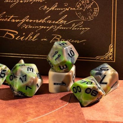 7PCS DND Dice Set Green Polyhedral Dice Set for D&D Tabletop Games | Leather Storage Bag, DM Gift, for Dungeons and Dragons Role Playing Games - color: Camo-green
