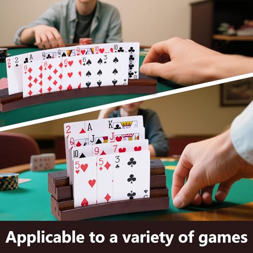 Card Holders for Playing Cards Set of 1 | Wooden Curved Playing Card Holder with Magnetic Suction Placed Up and Down, Left and Right, 13×1.6×1.2 Inch for Poker