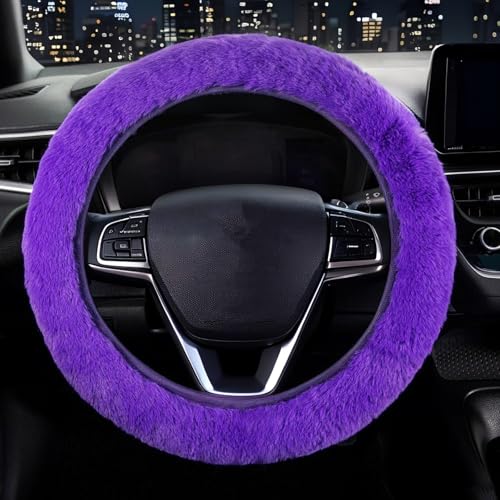 Furry Steering Wheel Cover, Fluffy Fuzzy Fur for Sweaty Cold Hands | Heat Absorbing, Soft Warm Elastic Stretch, Standard Size 14.5"-15" Car Truck SUV, Anti-Slip Auto Interior Accessories, Purple - color: single cover - purple
