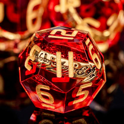 Magic Golden Ring DND Dice Set Sharp Edge Red Resin Dice with Box, for use with Dungeons Dragon RPG D&D Tabletop Games Lord D and D Polyhedral Dice Set - color: Ring - Red-1