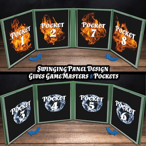 CASEMATIX DM Screen PU Leather 8-Panel Deluxe GM Screen - Eight Panel Folding Game Master Screen with 2 Swinging Panels and Wet Erase Pockets for TTRPGs - Green, Inserts Not Included, Green - color: Green