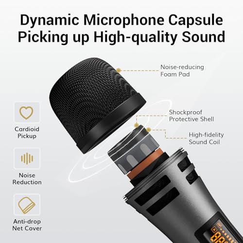 TONOR Wireless Microphones System with 4x10 Channels Cordless Handheld Microfono Inalambrico, 60 m/200FT UHF Range, Mics with Stable Signal Transmission for Karaoke Singing Party Church Wedding - style: 4 Handheld Mics Grey